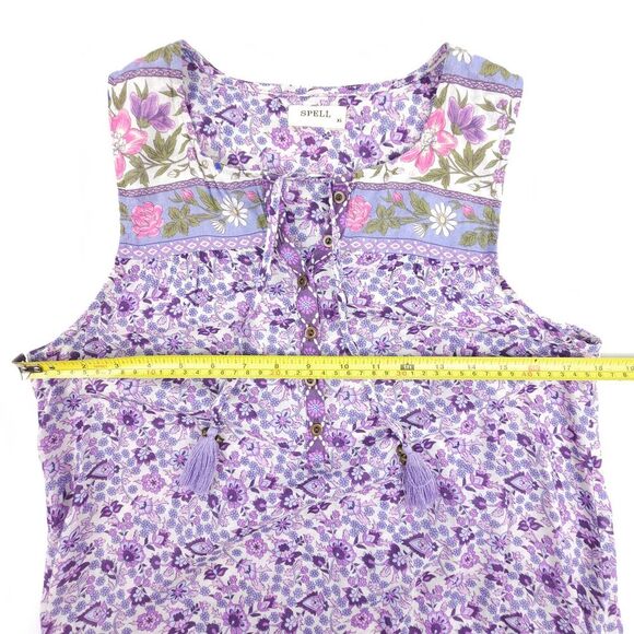 NEW Spell Sienna Sleeveless Tunic Dress Lilac Floral Resort Cottagecore Boho XS - Picture 3 of 8